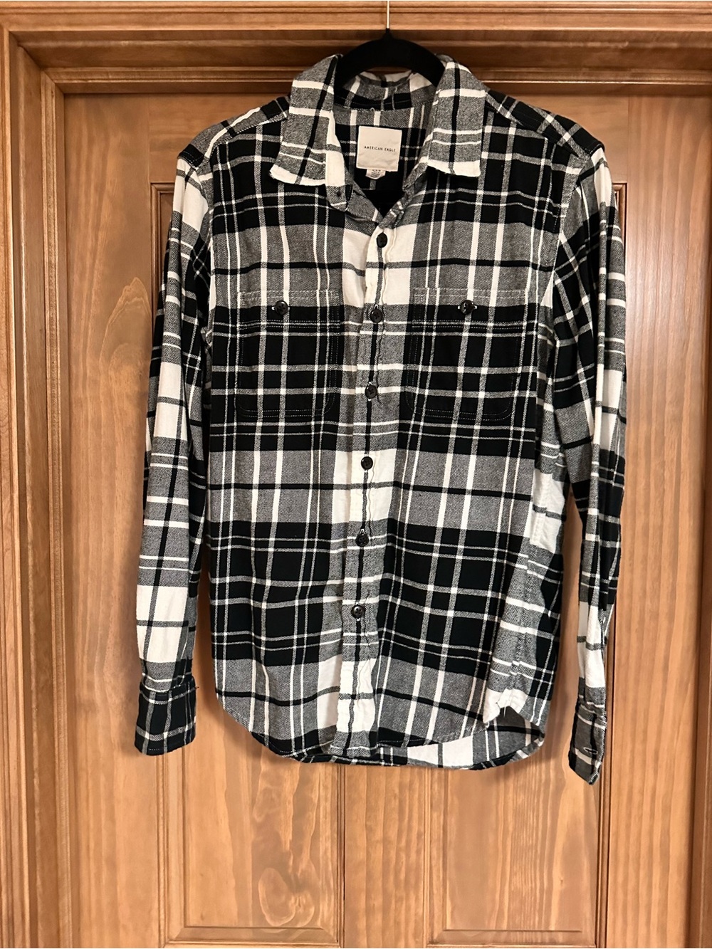 American Eagle Outfitters Black and White Plaid Button-Down Shirt